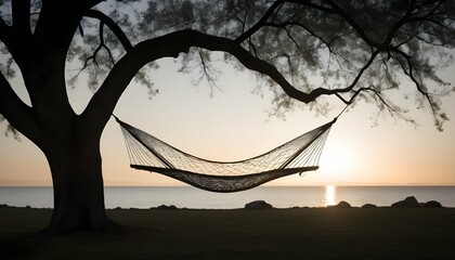 A tree silhouette with a hammock strung between it upscaled 2