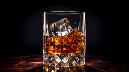 glass of whiskey on black background