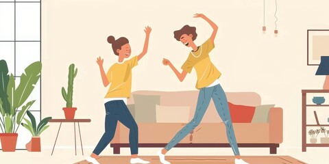 Naklejka premium Two women are playing a video game in a living room. Scene is lighthearted and fun