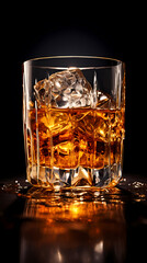 glass of whiskey on black background