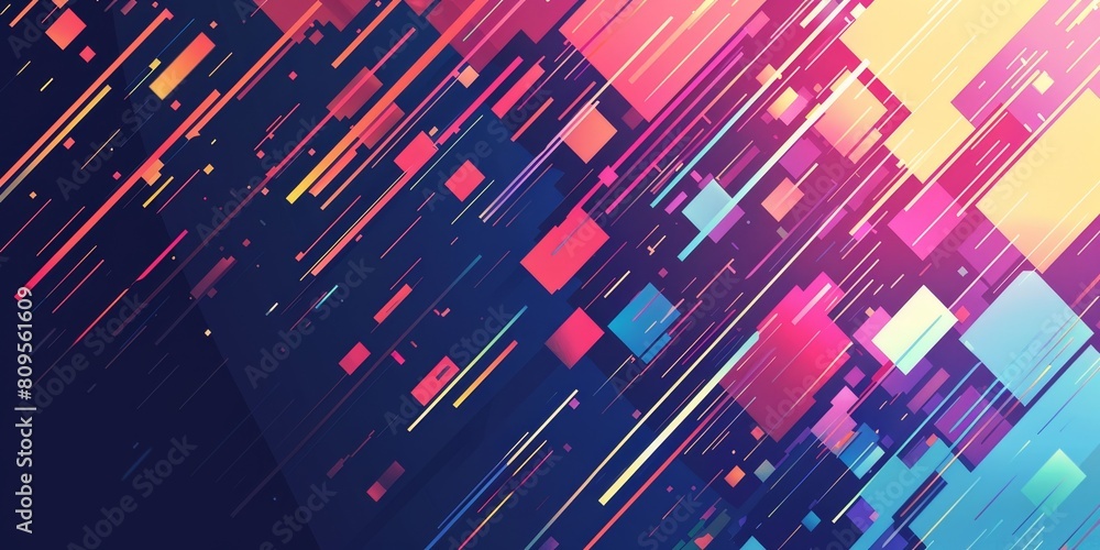 Poster a colorful background with squares and lines. the background is a mix of blue, pink, and yellow. the