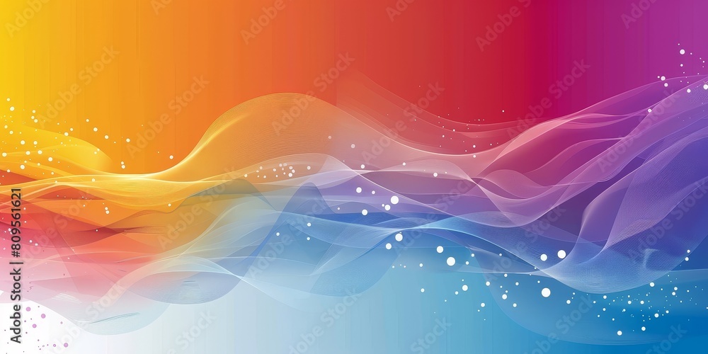 Poster a colorful wave with a blue and orange background. the wave is made up of many different colors and 