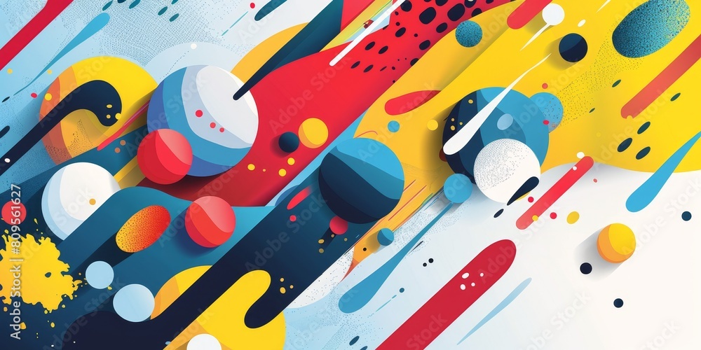 Poster a colorful abstract painting with a lot of circles and splatters. the painting is full of energy and