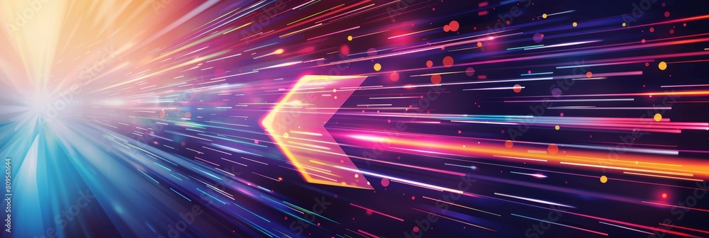 Poster a colorful image of a bright light with a purple arrow pointing to the right. the image has a futuri