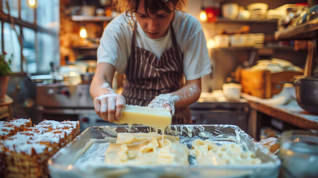 Person making a bar of artisanal soap in the workshop
