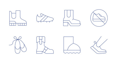 Shoes icons. Editable stroke. Containing boot, sneakers, boots, ballet, noshoes, shoes.