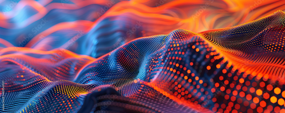 Poster particle space lines background 3d rendering, background of abstract polka dot particles with techno