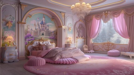 Elegantly decorated princess bedroom Bright pinks and purples