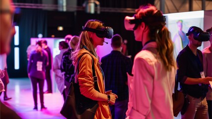 atmosphere of group of people who are interested in technology At exhibitions and shops about modern technology in the future era