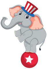 Cartoon elephant balancing on a circus ball