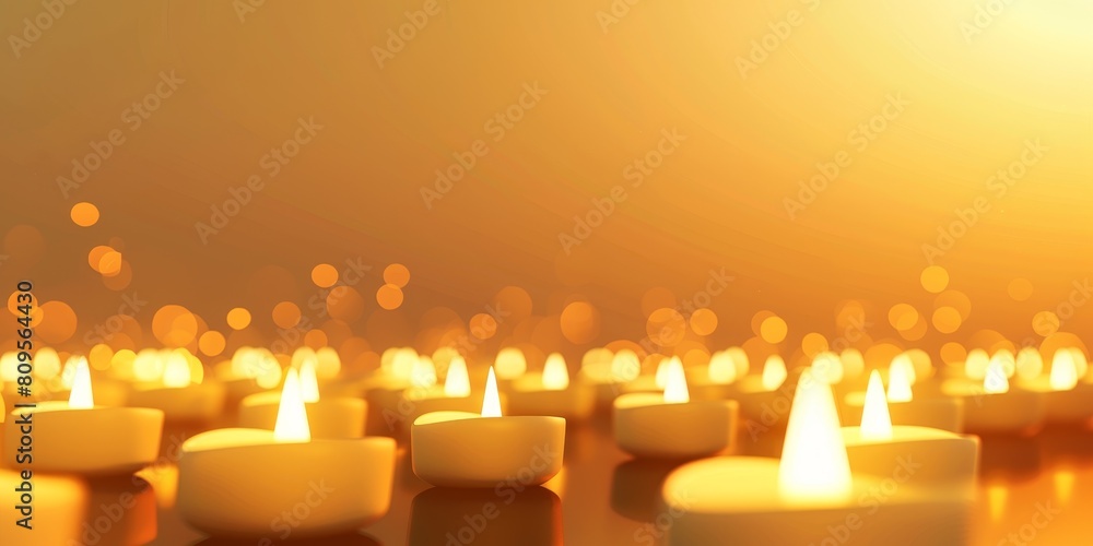 Poster a row of candles are lit up in a row. the candles are lit up in a row and are arranged in a way that