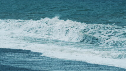Breaking Surf With Foam In Ocean. Big Sea Or Ocean Surf Wave Crashing. Bad Weather Cyclone...