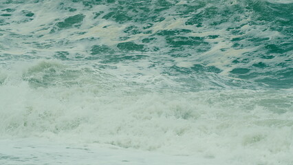 Stormy Sea. Power Of Waves Breaking Splashing. Mighty Ocean Wave Rolling Slowly And Crashing...