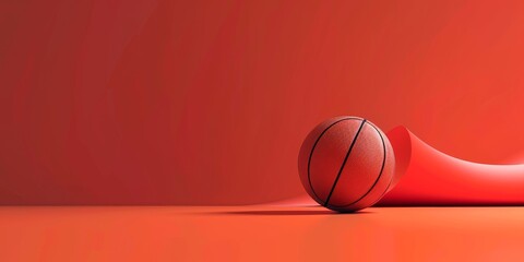 Obraz premium A red basketball is sitting on a red background. The red background gives the image a warm and energetic feeling, as if the basketball is ready to be played with