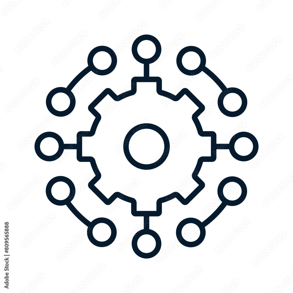 Poster the concept of collecting and processing multi-channel information. vector linear icon isolated on w