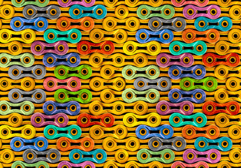 Fototapeta premium A pattern formed by the multicolour bicycle chain