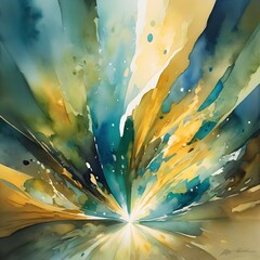 abstract watercolor painting greg rutkowsk central burst of light warm golden hue-surrounded