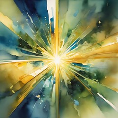 abstract watercolor painting greg rutkowsk central burst of light warm golden hue-surrounded