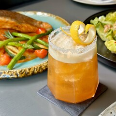 Set of multicolored summer drinks. Mojito, lemonade, berry, strawberry lemonade or cocktail with iced