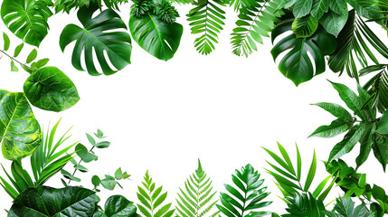 Frame of tropical leaves on white isolate background