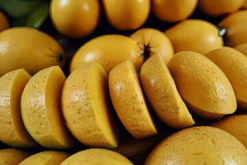 Mango cube slices isolated on white background.Closeup of Diced mango organic fresh, Indian Bangladeshi Tropical summer season fruit
