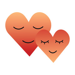 Two cute hearts with a gradient and cute faces with eyelashes. Romantic sticker