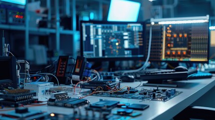 High-Tech Electronics Lab with Advanced Circuitry and Equipment