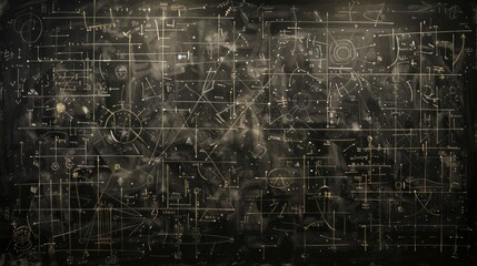 Vintage chalkboard with mathematical formulas and diagrams