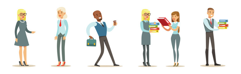 Business Man and Woman Worker and Staff Perform Office Duty Vector Set