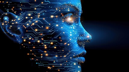 Futuristic high-definition digital fusion, clever integration of artificial intelligence, machine learning, and big data elements in a high-tech style, science, artificial intelligence technology, inn