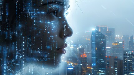Futuristic high-definition digital fusion, clever integration of artificial intelligence, machine learning, and big data elements in a high-tech style, science, artificial intelligence technology, inn