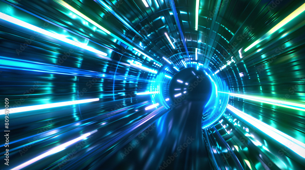 Poster particle flow tunnel space vortex, internet science and technology creative background