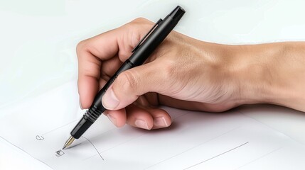 A person is writing with a pen on a piece of paper. The writing appears to be a list or a to-do list. The person's hand is positioned over the pen, and the pen is in the middle of the image