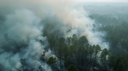 Areal view of forest on fire