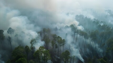 Areal view of forest on fire