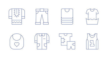 Clothing icons. Editable stroke. Containing african, bib, smock, trousers, clothes, laundry, singlet.