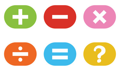 Fototapeta premium mathematical icon. math calculations addition, division, subtraction, multiplication, plus minus button symbol set. mathematical calculator education vector. Vector pictogram. Math symbols icon set.