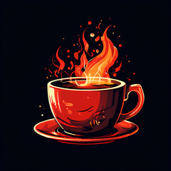 cup of hot coffee on black copy space background hot drinks