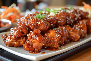 Fototapeta premium Korean Fried Chicken Extravaganza A Platter of Nine Crispy Delights