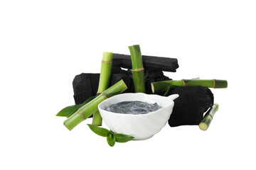 PNG,Fresh bamboo shoots with charcoal in the form of a paste, isolated on white background