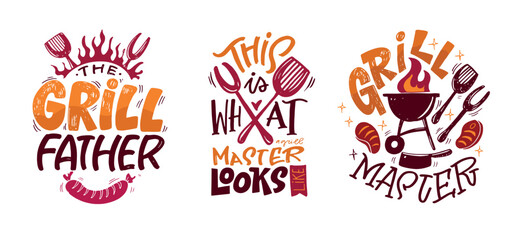 Cute hand drawn doodle lettering about grill and bbq. Lettering for tee, mug print, postcard. 100% vector image
