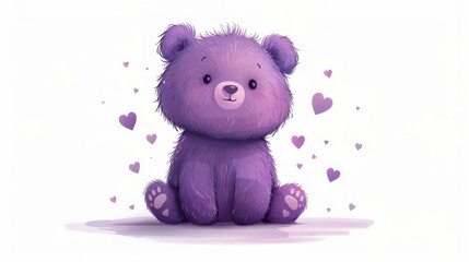 Playful Purple Little Bear Character Premium Modern Doodle Illustration