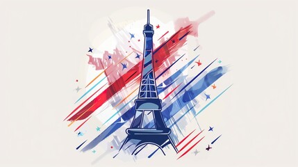 Abstract Eiffel tower silhouette with strip shape background