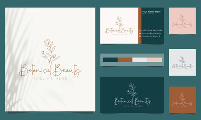 Floral element Botanical Hand Drawn Logo with Wild Flower and Leaves. Logo for spa and beauty salon, boutique, organic shop, wedding, floral designer, interior, photography, cosmetic