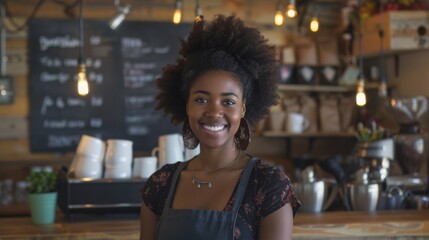 Smiling Woman at Coffee Shop