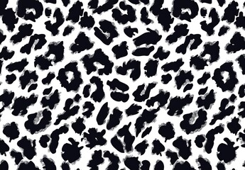  leopard print pattern, seamless black and white vector illustration, flat design, digital art, high resolution, no background noise, no shadows, no texture details, no color