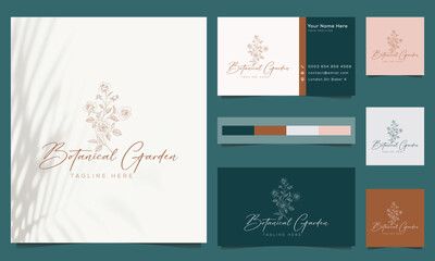 Floral element Botanical Hand Drawn Logo with Wild Flower and Leaves. Logo for spa and beauty salon, boutique, organic shop, wedding, floral designer, interior, photography, cosmetic