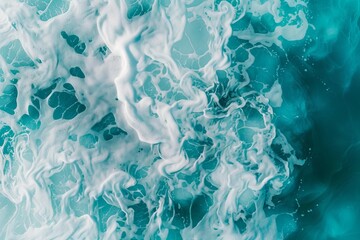 Fototapeta premium Clear Water Swirls Texture Background in White and Turquoise Colors, Sea Waves Flow Pattern