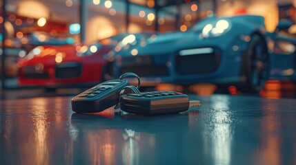 new car ownership as you behold the sight of two sleek remote keys positioned alongside calculators on the work table in the showroom, inviting you to embark on exhilarating drives