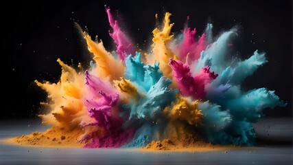 Obraz premium Abstract spray of colored dust powder, explosion splash of color powder with freeze isolated on background